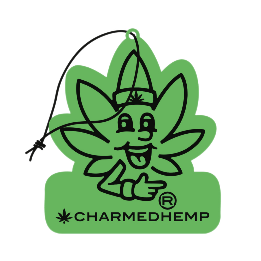 A green cartoon character resembling a cannabis leaf with a hat and mustache, branded with the name 'CHEMPY'.