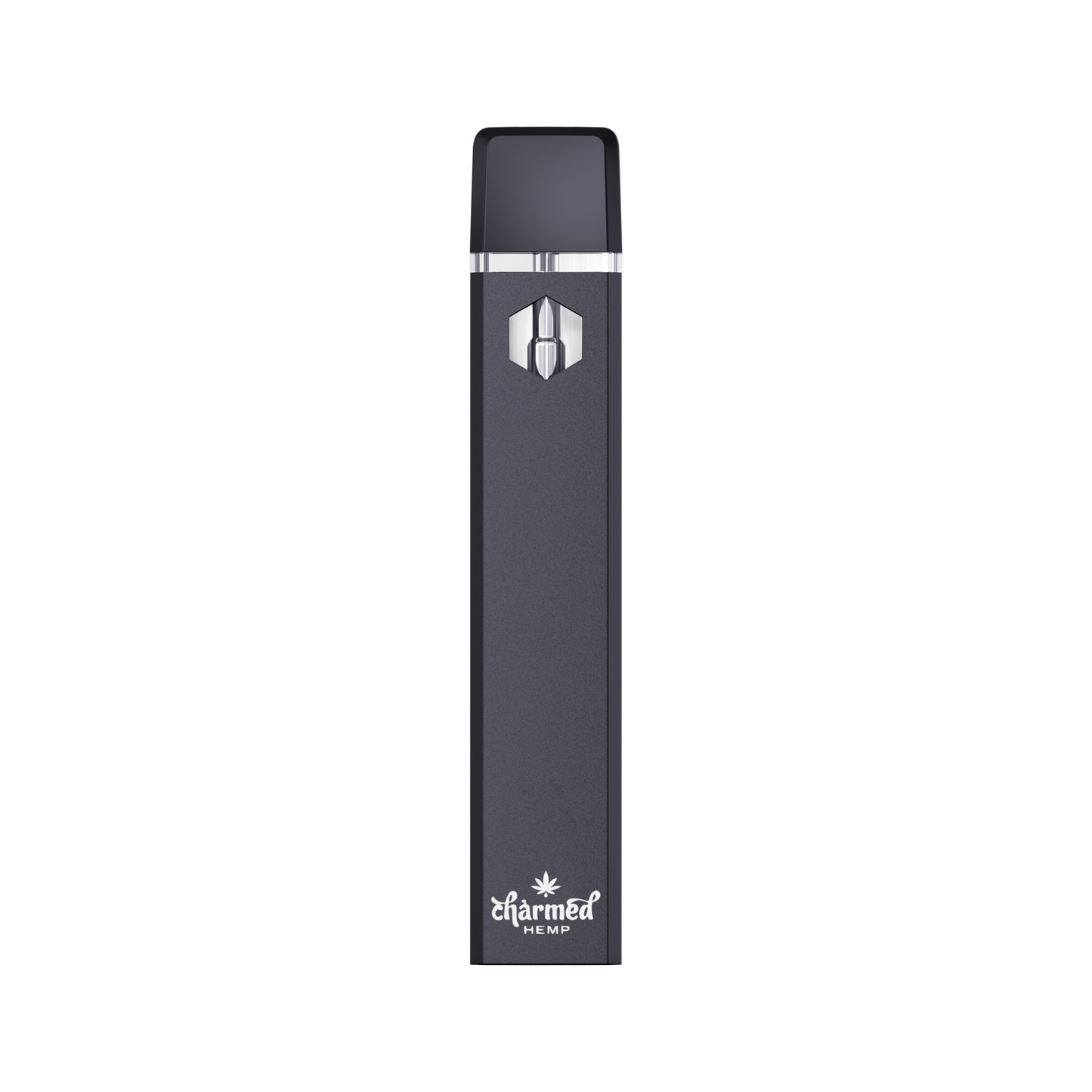 A black Delta 8 THC disposable vape with a white logo and text on the front.